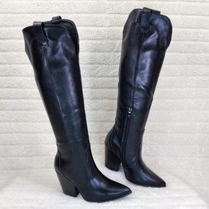 Country Rocker Black Vegan Leather Western Cowgirl Cowboy Knee Boots